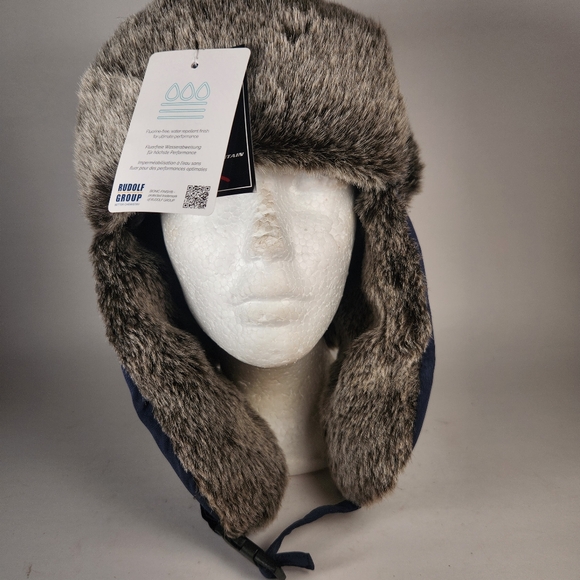 ENGELSONS Mens Trapper Hat Medium Blue Faux Fur Ear Flaps Winter Made Sweden NEW - Picture 8 of 13